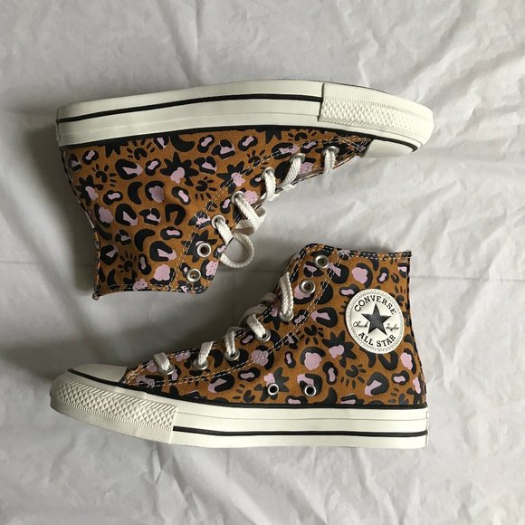 Converse Shoes - NEW Converse Women Shoes 8 Casual Leopard Brown High Top Sneakers